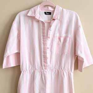 80's Vintage Pink+White Striped Midi Dress